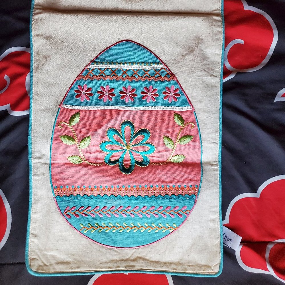 Artistic Accents Embroidered Easter Egg Tan Fabric Table Runner, Approx. 72" EUC